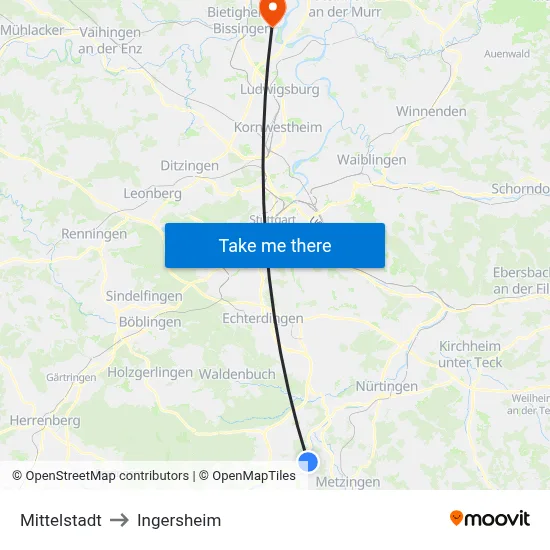 Mittelstadt to Ingersheim map