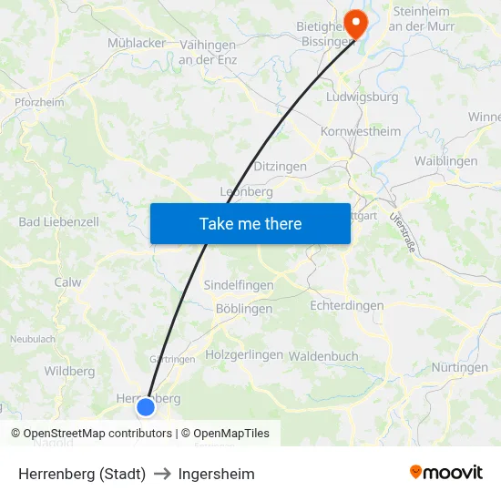 Herrenberg (Stadt) to Ingersheim map