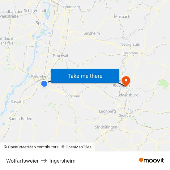 Wolfartsweier to Ingersheim map