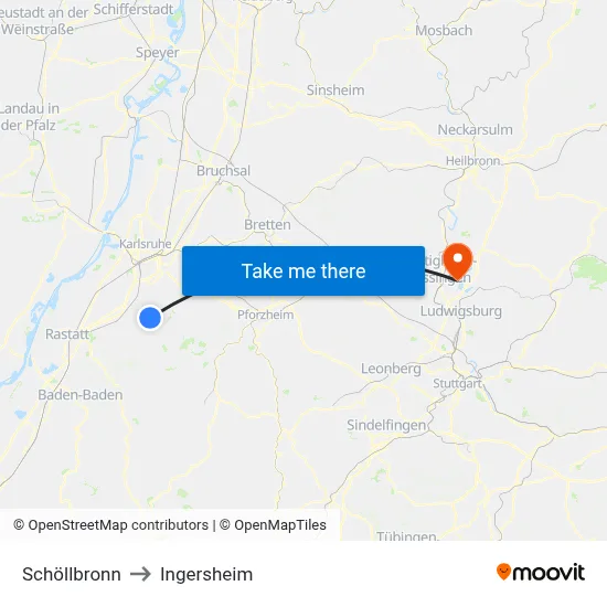 Schöllbronn to Ingersheim map