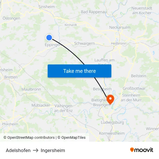Adelshofen to Ingersheim map