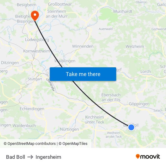 Bad Boll to Ingersheim map