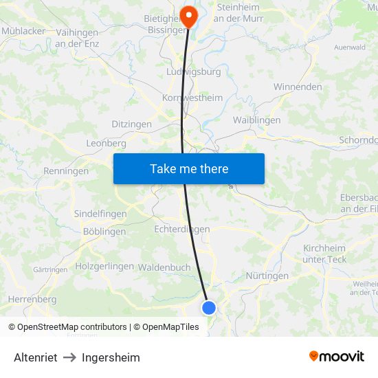 Altenriet to Ingersheim map