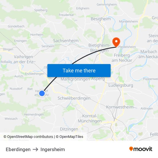 Eberdingen to Ingersheim map