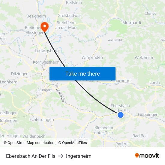 Ebersbach An Der Fils to Ingersheim map