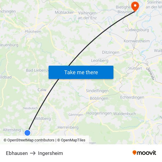 Ebhausen to Ingersheim map