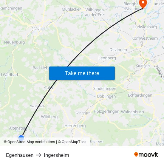 Egenhausen to Ingersheim map