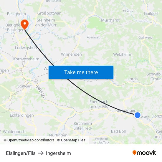 Eislingen/Fils to Ingersheim map