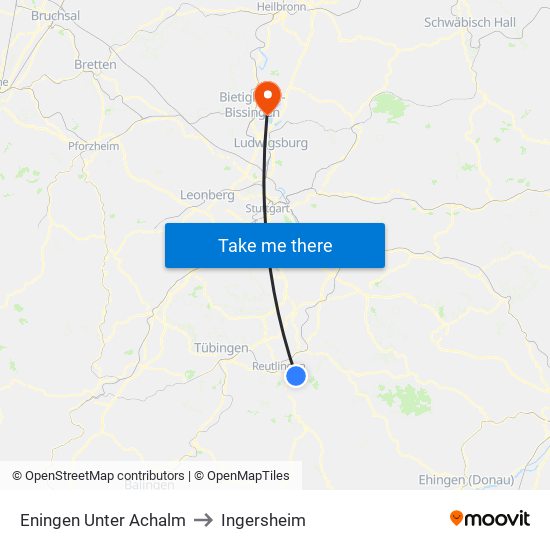 Eningen Unter Achalm to Ingersheim map