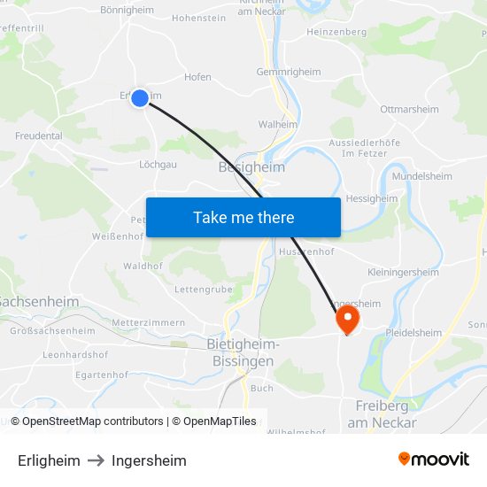 Erligheim to Ingersheim map