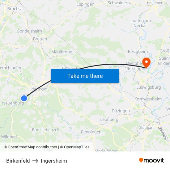 Birkenfeld to Ingersheim map