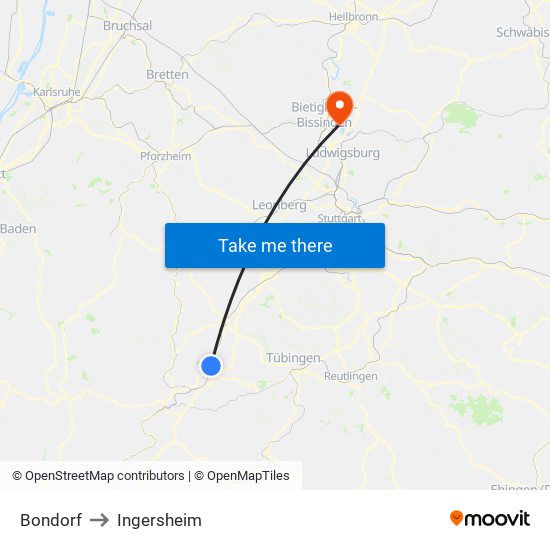 Bondorf to Ingersheim map