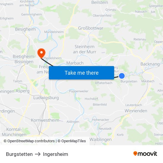 Burgstetten to Ingersheim map