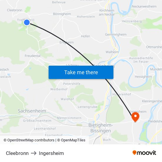 Cleebronn to Ingersheim map