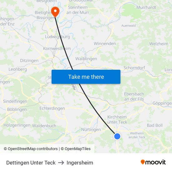 Dettingen Unter Teck to Ingersheim map