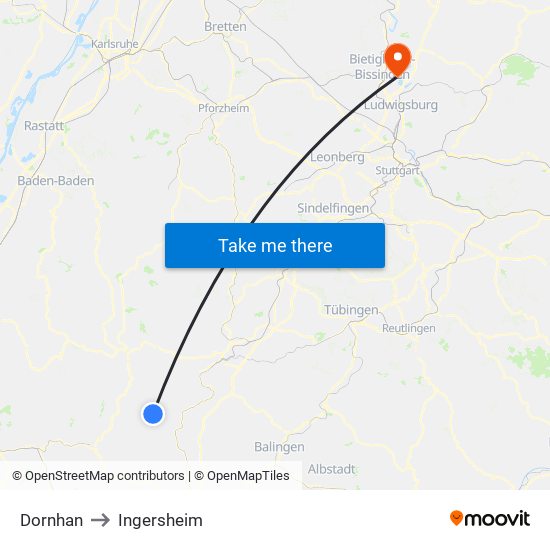 Dornhan to Ingersheim map