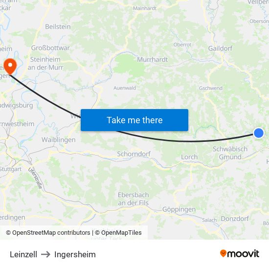 Leinzell to Ingersheim map