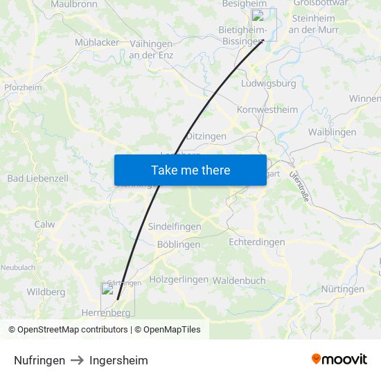 Nufringen to Ingersheim map