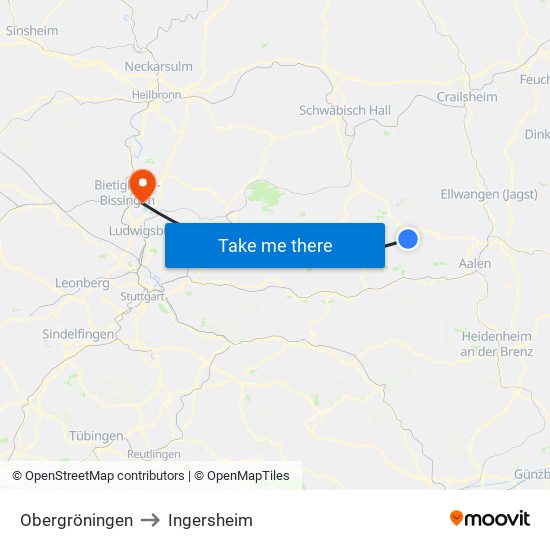 Obergröningen to Ingersheim map