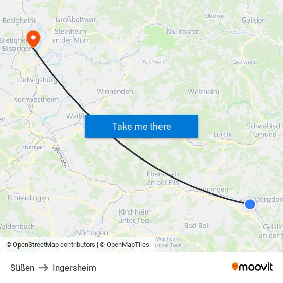 Süßen to Ingersheim map