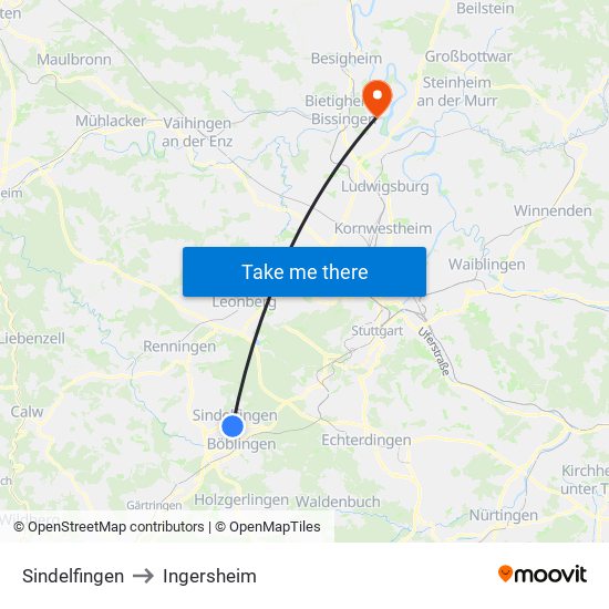 Sindelfingen to Ingersheim map