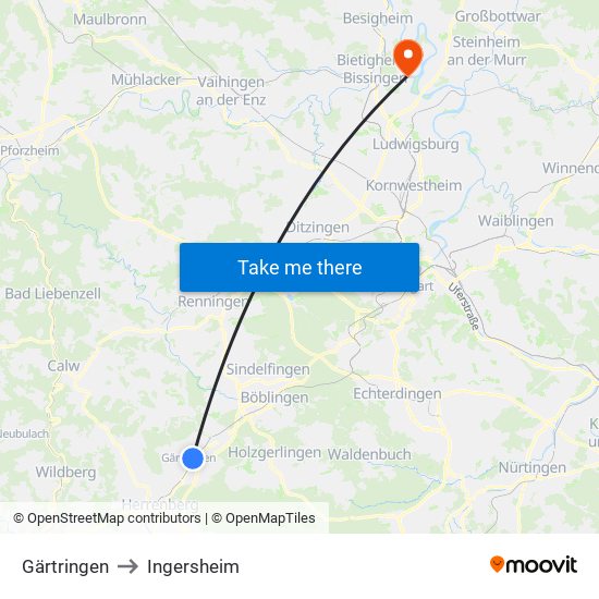 Gärtringen to Ingersheim map