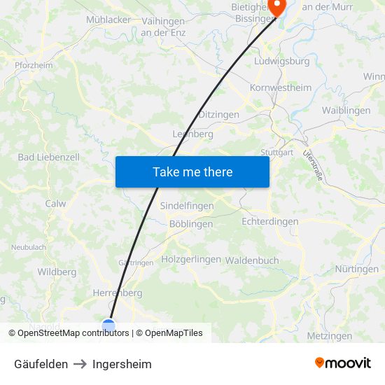 Gäufelden to Ingersheim map