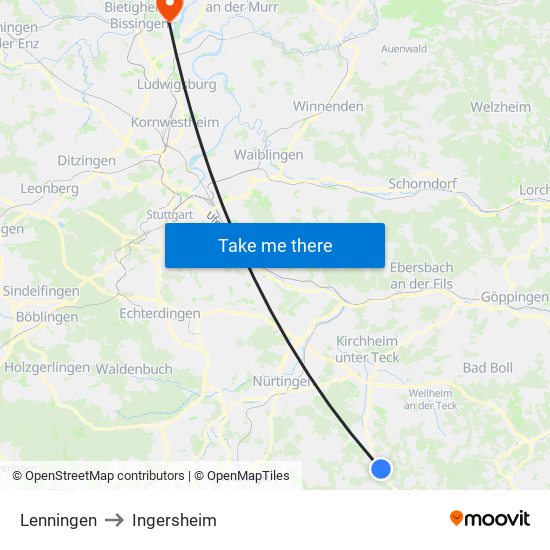 Lenningen to Ingersheim map