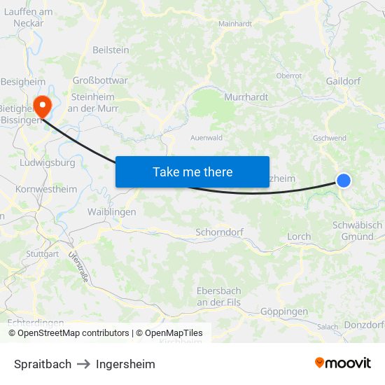 Spraitbach to Ingersheim map