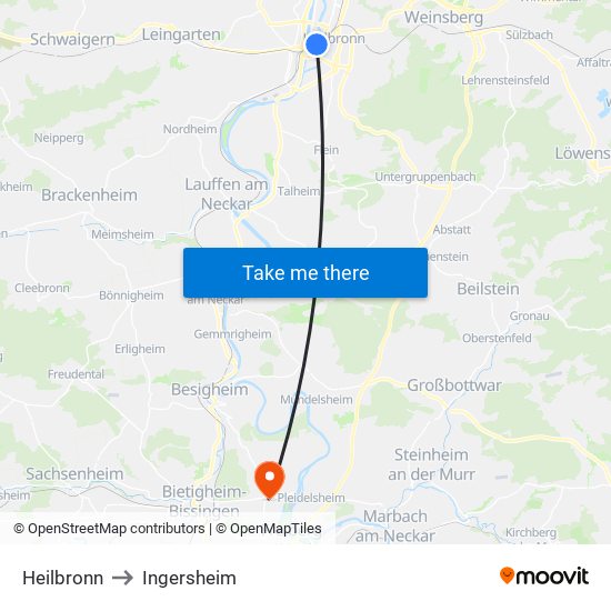Heilbronn to Ingersheim map