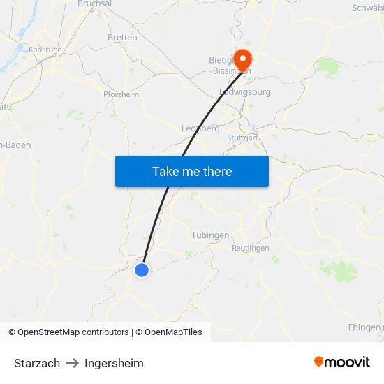 Starzach to Ingersheim map