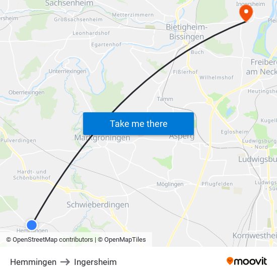 Hemmingen to Ingersheim map