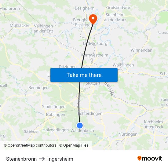 Steinenbronn to Ingersheim map