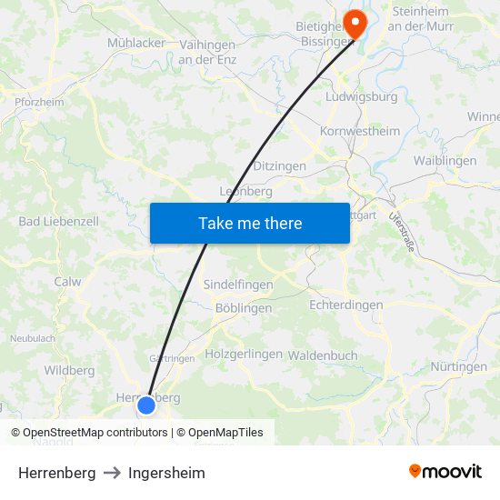 Herrenberg to Ingersheim map