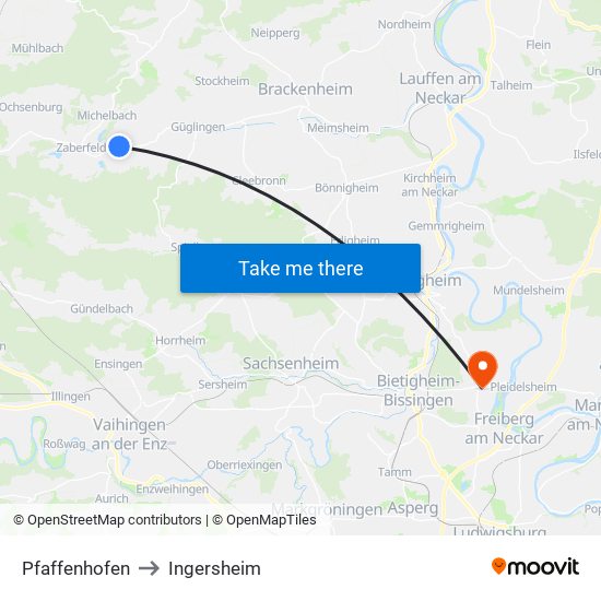 Pfaffenhofen to Ingersheim map