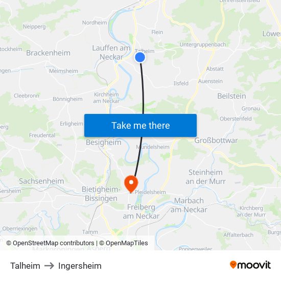 Talheim to Ingersheim map