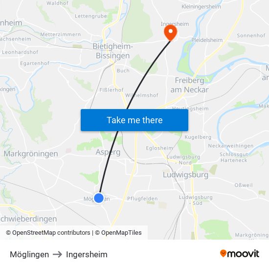 Möglingen to Ingersheim map