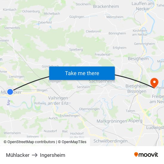Mühlacker to Ingersheim map