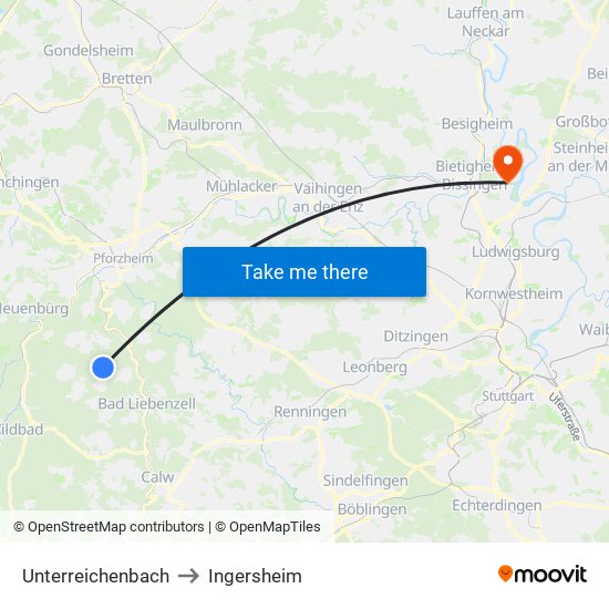 Unterreichenbach to Ingersheim map