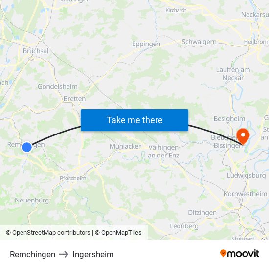 Remchingen to Ingersheim map