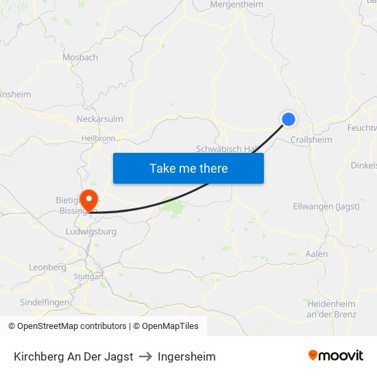 Kirchberg An Der Jagst to Ingersheim map
