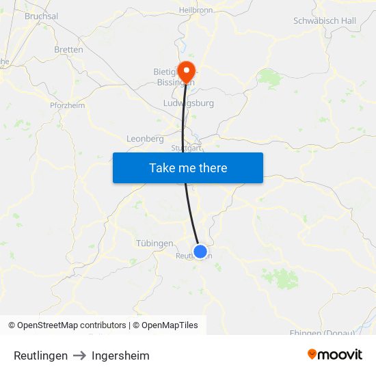 Reutlingen to Ingersheim map