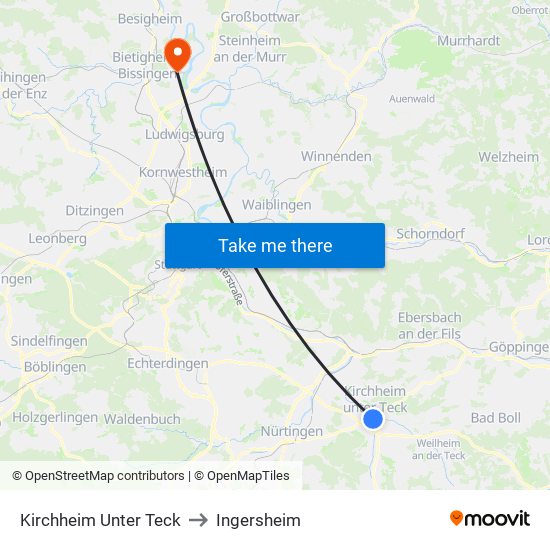 Kirchheim Unter Teck to Ingersheim map
