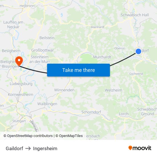 Gaildorf to Ingersheim map