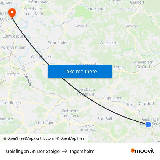 Geislingen An Der Steige to Ingersheim map
