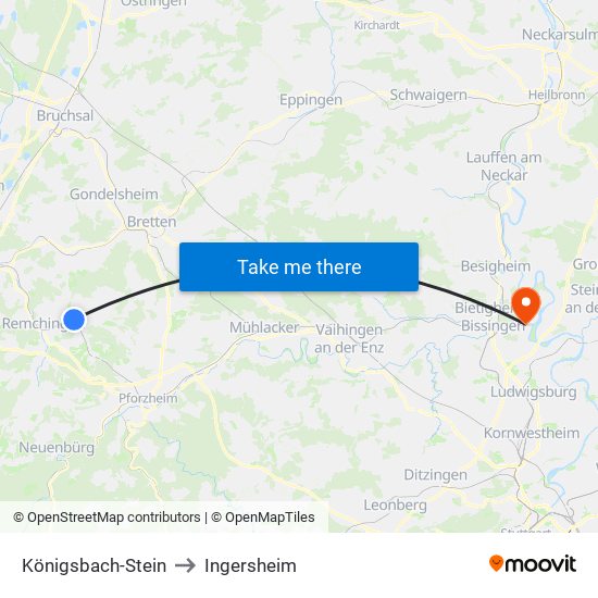 Königsbach-Stein to Ingersheim map