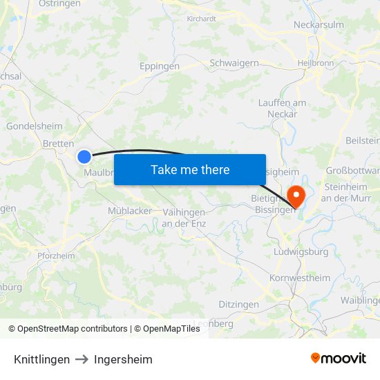 Knittlingen to Ingersheim map