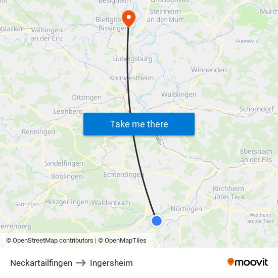 Neckartailfingen to Ingersheim map