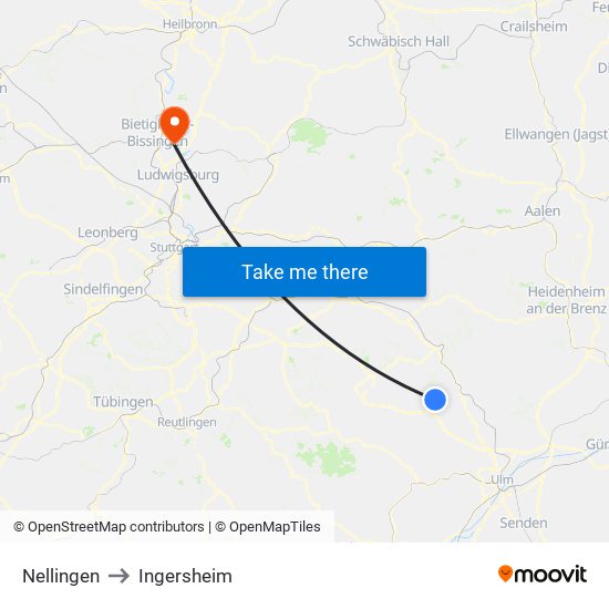 Nellingen to Ingersheim map