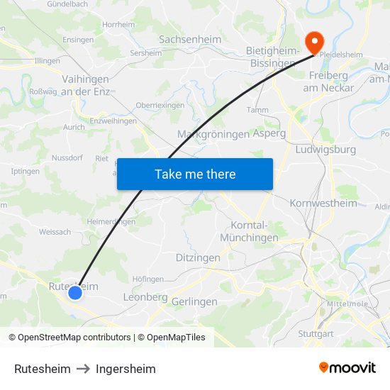 Rutesheim to Ingersheim map